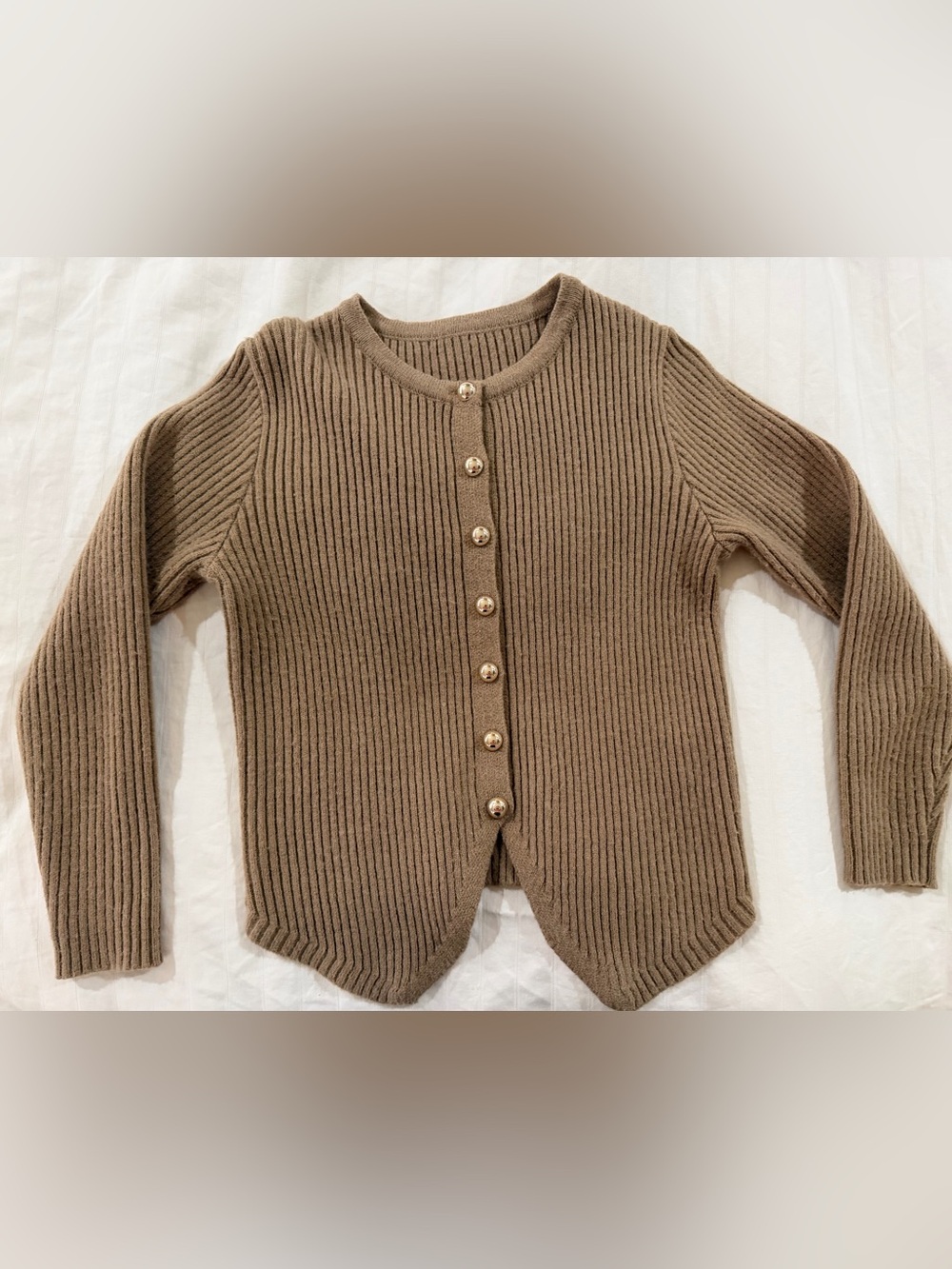Commense ‘Split Cardigan’ Taupe Ribbed Gold-Button Cardigan - Picture 2 of 6